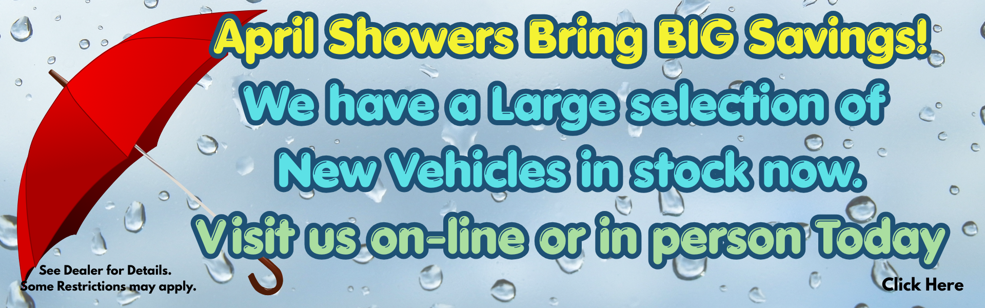 April showers bring discounts banner 2026